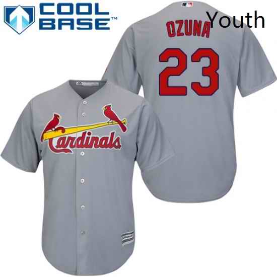 Youth Majestic St Louis Cardinals 23 Marcell Ozuna Authentic Grey Road Cool Base MLB Jersey